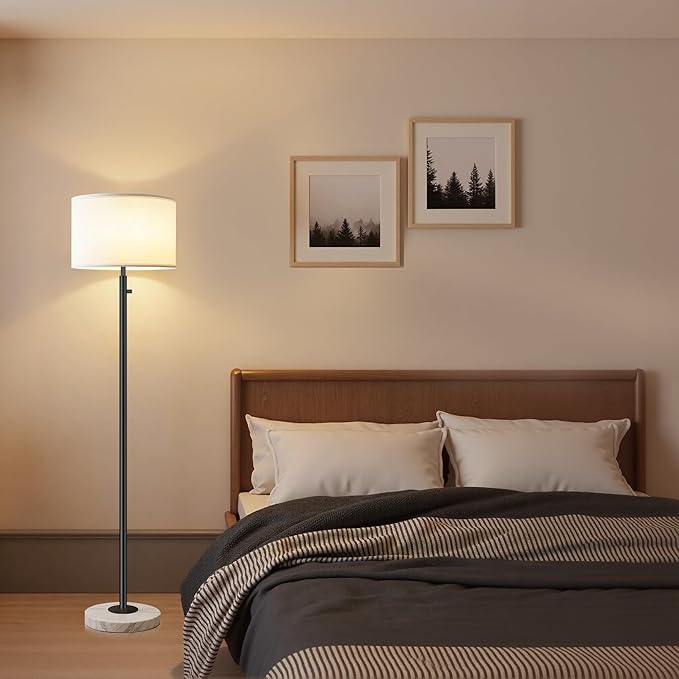 Floor Lamp for Bedroom,Modern Floor Lamp for Living Room,Standing Lamp with Marble Base,Tall Standing Lamp for Bedroom,Reading,Office & Kids' Room,LED Bulb Included(Black)-Ruum Studio Home