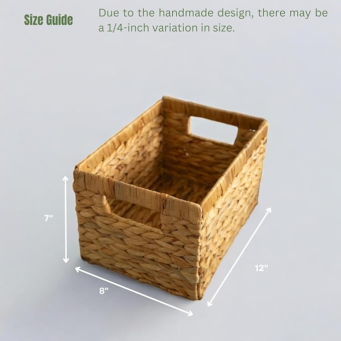 Woven Basket For Shelves, Baskets for Organizing, Wicker Storage Basket with Built-in Handles, Natural Baskets for Toys, Kitchen Storage (Medium 2-Pack, Natural Water Hyacinth)-Ruum Studio Home