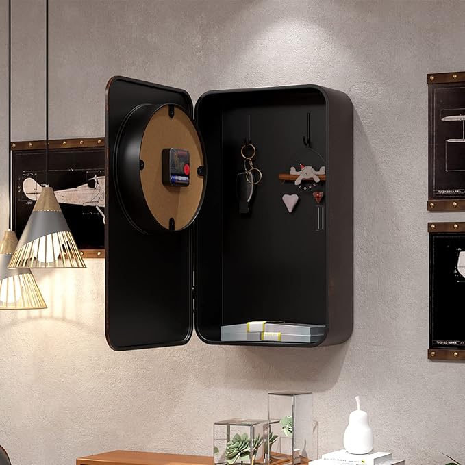 Abdurey Retro Old Telephone Wall Clock with Hidden Safe, Battery Operated Quartz Metal Wall Clocks, Large Rectangular Vintage Decor Clocks, for Farmhouse, Living Room(16" H x 12" W x 4" D)-Ruum Studio Home