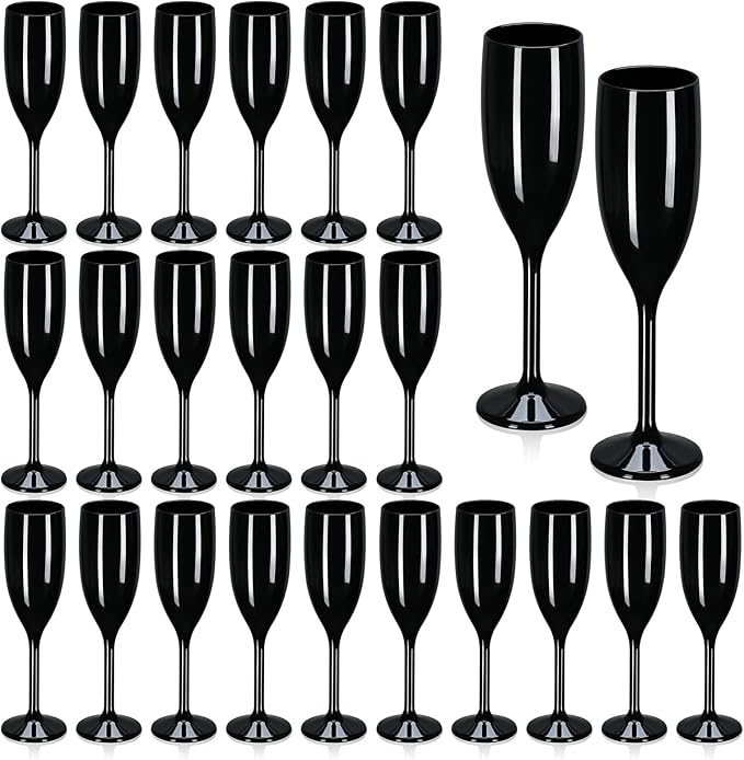 XUWAIDSGN Acrylic Champagne Flutes Toasting Glasses Unbreakable Mimosa Bar Reusable Wine Glasses Vintage Champagne Flutes Stemmed Drinking Cups 5.4 OZ for Christmas Birthday (24, Black)-Ruum Studio Home