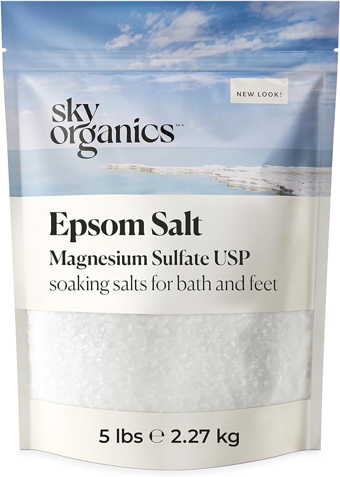 Sky Organics - Epsom Salt Bath Soak, 5 lbs - Magnesium Sulfate USP - 100% Pure, Medium Grain - Unscented - Soaking Bath Salts - Resealable Bag - Natural, Vegan & Cruelty Free - Self Care - Bath & Feet-Ruum Studio Home