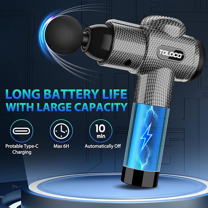 TOLOCO Massage Gun, Deep Tissue Back Massage for Athletes for Pain Relief, Percussion Massager with 10 Massages Heads & Silent Brushless Motor, Carbon-Ruum Studio Home