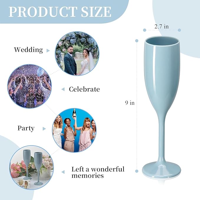 XUWAIDSGN Acrylic Champagne Flutes Toasting Glasses Unbreakable Mimosa Bar Reusable Wine Glasses Vintage Champagne Flutes Stemmed Drinking Cups 5.4 OZ for Christmas Birthday (10, Blue)-Ruum Studio Home