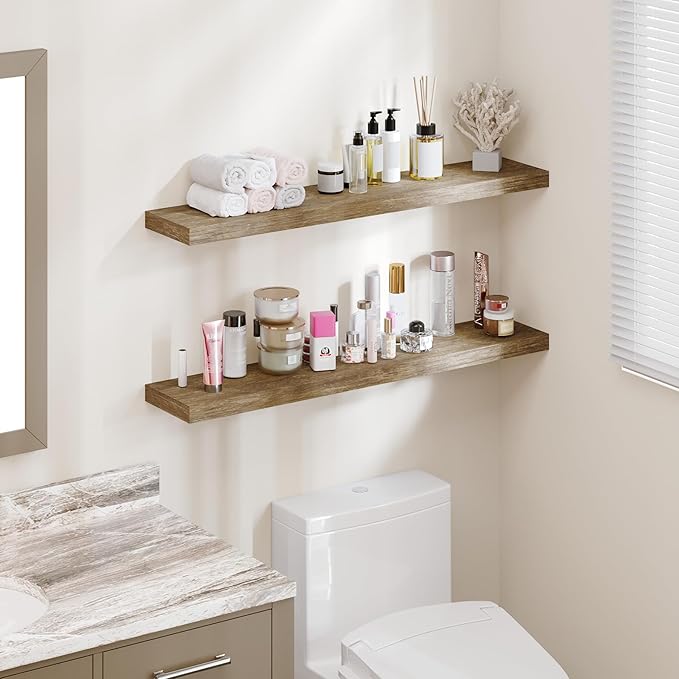 BAMEOS Floating Shelves,40 in W x 8in D Wall Mounted Wooden Shelves with Invisible Brackets Set of 2, Hanging Wall Shelves Decoration for Bedroom, Bathroom, Living Room and Kitchen-Ruum Studio Home