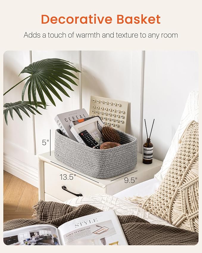 KALLAX Small Woven Basket, 13.5 x 9.5 x 5 Inches, Storage Basket for Organizing, Cute Small Rope Shelf Closet Cube Storage Bins Baskets for Shelves, Dog Toy Gift Baskets Empty, 3 Packs, Mixed Grey-Ruum Studio Home