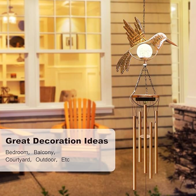 Wind Chimes Outdoor Indoor Decor: Birthday Gifts for Mom Grandma - Outside Lights for Garden Yard Patio Porch (Hummingbird)-Ruum Studio Home