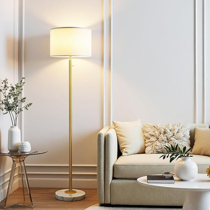 Floor Lamp for Living Room,Dimmable Gold Floor Lamp,Modern Standing Lamp with Marble Base,Tall Standing Lamp for Bedroom, Reading,Office & Kids' Room,LED Bulb Included(Gold)-Ruum Studio Home