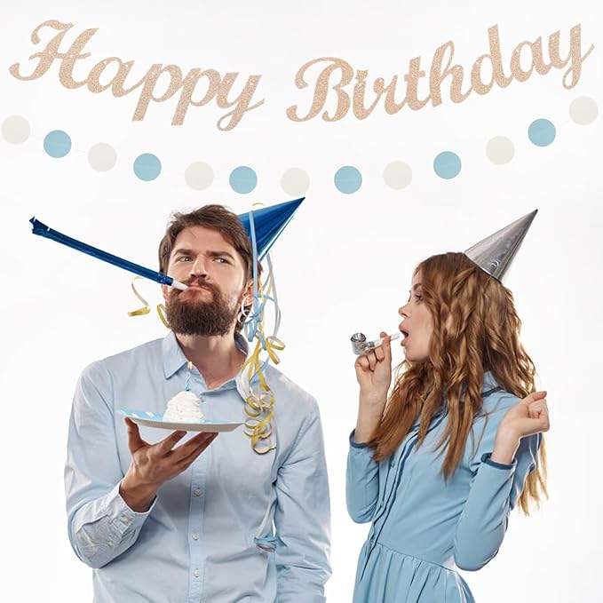 Dusty-Blue White Birthday Party-Decorations Paper-Flowers - 14pcs Happy Banner Boy Lanterns Tissue Pom Poms,Men Streamers Garland Fans Honeycomb,Baby Teen Male Kids Hanging Supplies Decor Hugfond-Ruum Studio Home