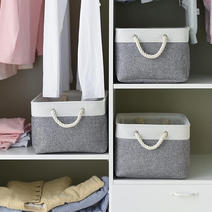 TheWarmHome Organization and Storage Basket for Organizing- 16x12x8 inch 1 Pack Fabric Storage Cubes, Collapsible Storage Bins for Shelves Organizer Gift Closet Cloth Toy (White & Grey)-Ruum Studio Home