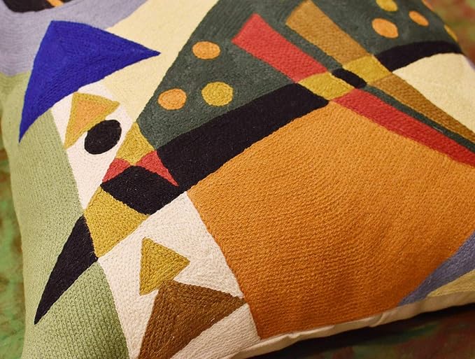 Kandinsky Modern Pillow Cover | Green Abstract Pillows | Modern Outdoor Pillows | Mid Century Chair Cushions | Handmade Wool Size 18x18-Ruum Studio Home