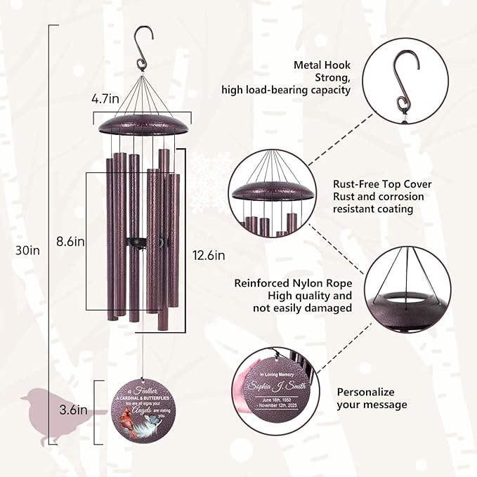 ASTARIN Custom Cardinal Wind Chimes for Loss of Lover Mom Dad, Butterfly Wind Chime Memorial Sympathy Gifts for Remembrance, Windchimes in Memory of a Loved One-Ruum Studio Home