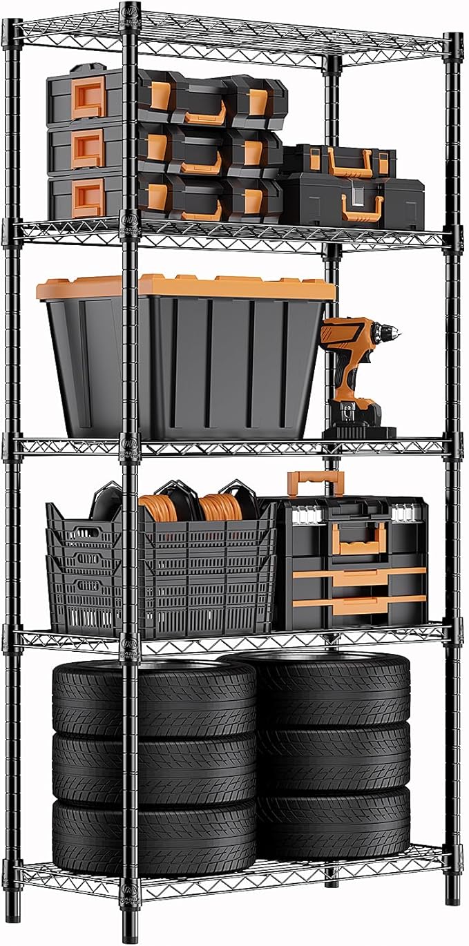 1250 lbs Storage Shelving Utility Shelving Unit 5-Tier Utility Shelving Unit Steel Organizer Wire Rack for Home,Kitchen,Office (13.7" D x 23.6" W x 62.4" H)-Ruum Studio Home