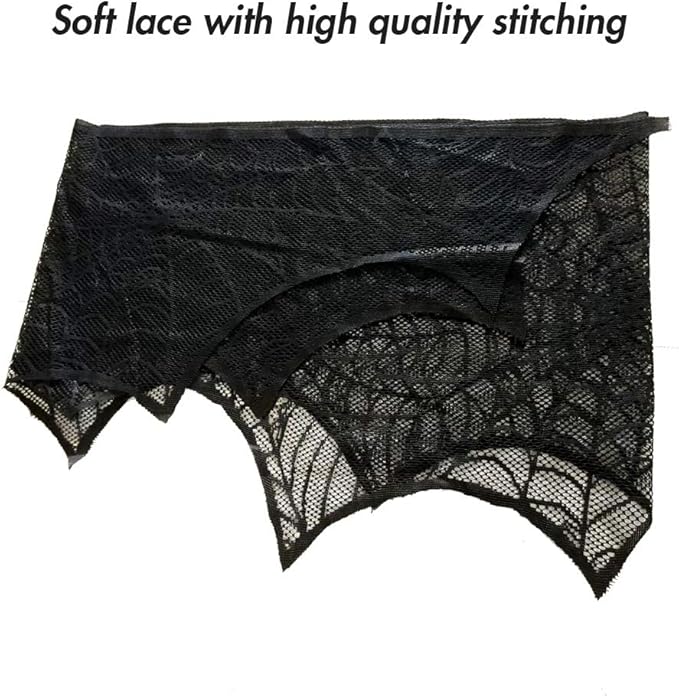 Lulu Home Halloween Fireplace Decorations, Fireplace Mantle Scarf Cover and Table Cloth, Black Lace Spider Web for Table, Door, Window and Fireplace Decoration, Halloween Decoration-Ruum Studio Home