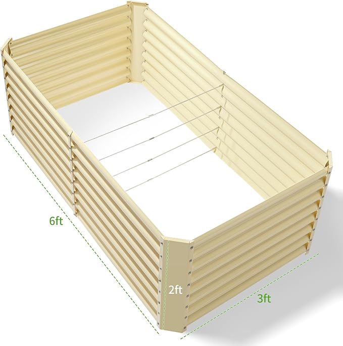 Land Guard 6x3x2ft Galvanized Raised Garden Bed, Planter Boxes Outdoor, Raised Garden Beds Outdoor for Vegetables, Flowers, Herbs, 269 Gallons, Cream Yellow…-Ruum Studio Home