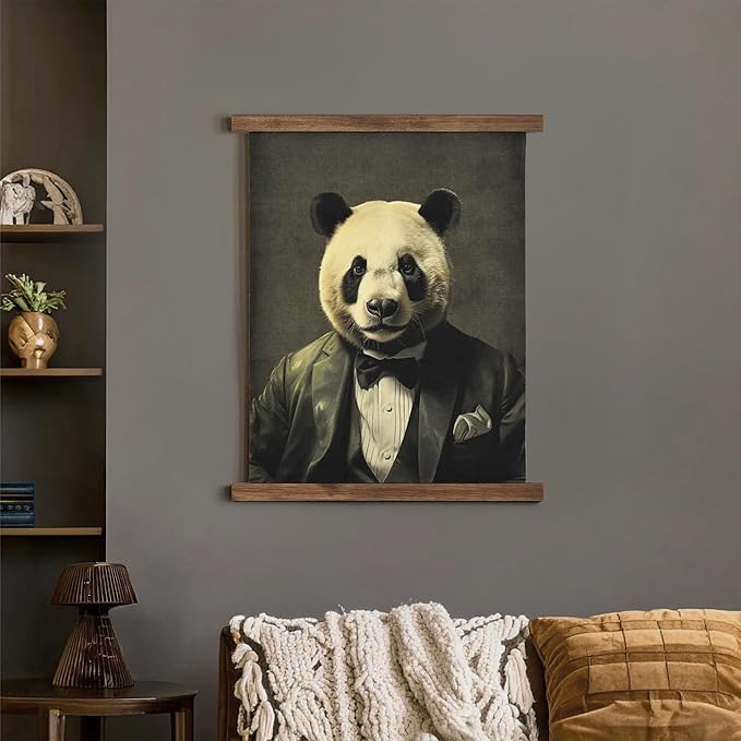 American Art Decor Hanging Linen Dapper Suit Panda Tapestry Vintage Animal Wall Art Hanging-Ruum Studio Home