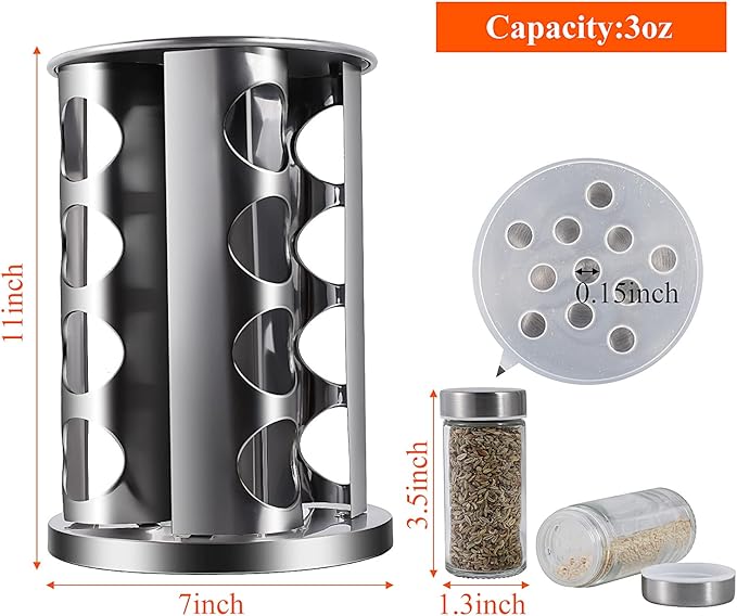 DOUBLE 2 C Revolving Countertop Spice Rack Stainless Steel Seasoning Storage Organization,Spice Carousel Tower for Kitchen Set of 16 Jars (16Jars)-Ruum Studio Home