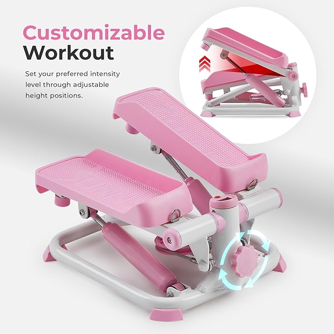 Sunny Health & Fitness Mini Stepper for Exercise at Home, Stair Step Workout Machine with Resistance Band and Over 300lb Weight Capacity, Optional Twist Motion and Free SunnyFit App Connection-Ruum Studio Home