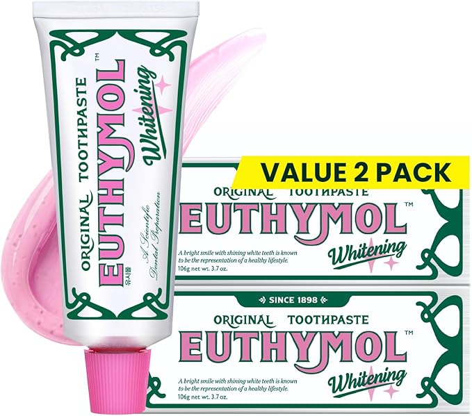EUTHYMOL Whitening Toothpaste (3.7fl oz*2, Pack of 2) - Stain Removal in 2 Weeks, Long-Lasting Freshness for Sensitive Gum & Teeth. Bad Breath, Cavity Prevention. Recyclable Aluminum Tube-Ruum Studio Home