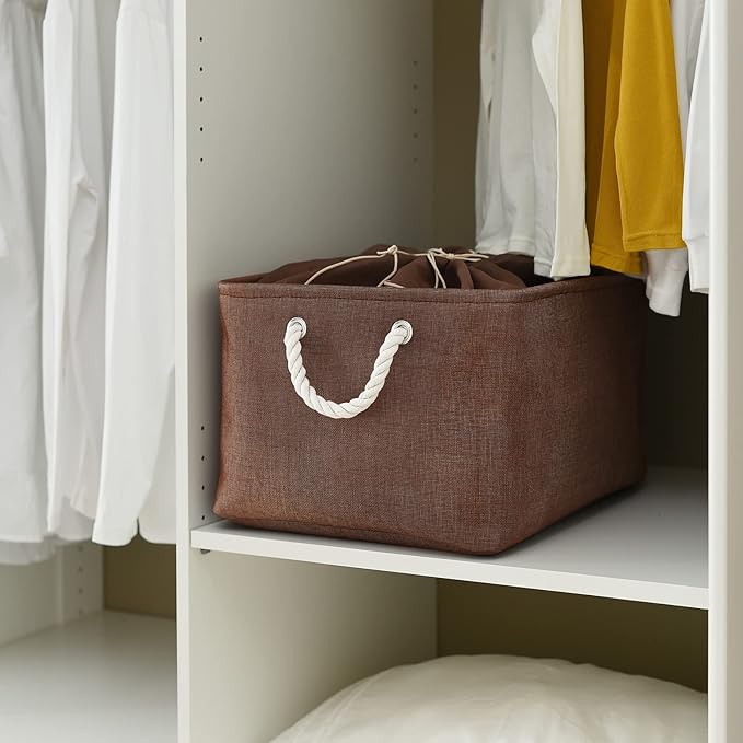 TheWarmHome Organization and Storage Basket for Organizing - 17x14x10 inch 3 Pack Fabric Storage Cubes, Collapsible Storage Bins for Shelves Closet Organizer Toy Gift Cloth (Brown)-Ruum Studio Home