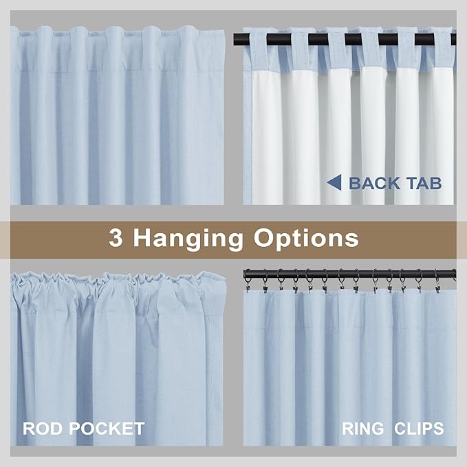 Light Blue Blackout Curtains 90 Inches Long for Bedroom 2 Panel Set Thermal Insulating Room Darkening Draperies for Living Room Black Out Linen Drapes Winter Cold Blocking Grand Millenial 52x90 Length-Ruum Studio Home