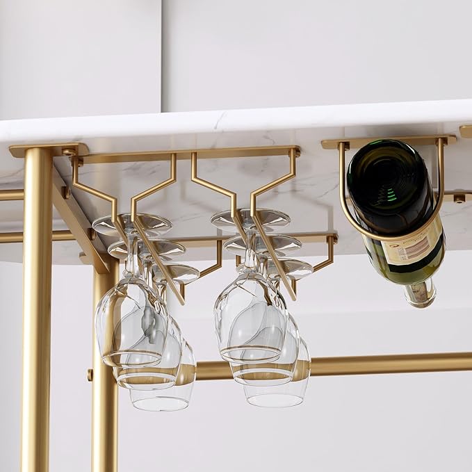 3 Tier Gold Bar Carts for Home Bar Serving Cart with Wheels, Heavy Duty Bar Wine Cart with Storage Shelves, for The Living Room, Kitchen, Bar, Party-Ruum Studio Home