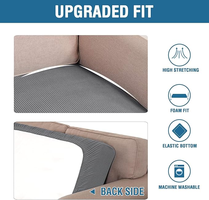 H.VERSAILTEX Super Stretch Individual Seat Cushion Covers, Thick Jacquard Textured Twill Fabric (3 Piece XL Sofa Cushion Covers, Grey)-Ruum Studio Home
