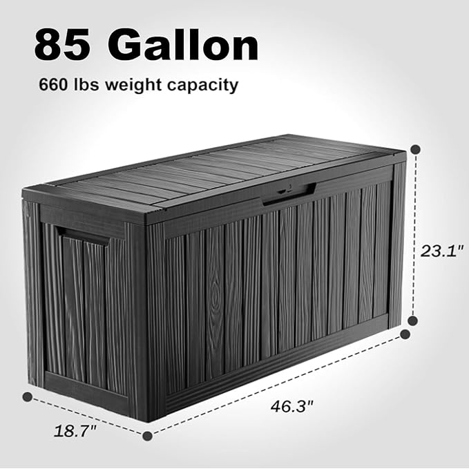 Vixzen 85 Gallon Resin Deck Box, Lockable Outdoor Storage Box for Patio Cushions Storage Furniture,Garden Tools, Pool Supplies, Weatherproof and UV Resistant-Ruum Studio Home
