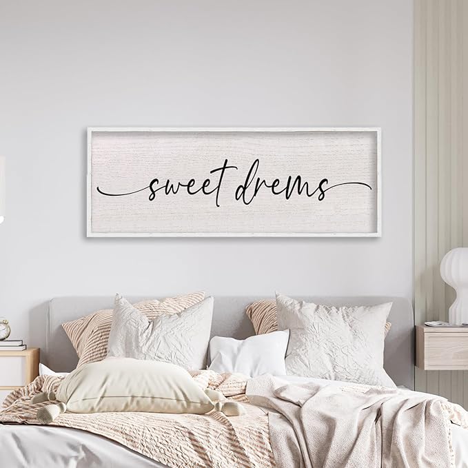 LuZhiQiang Sweet Dreams Sign Wall Decor Above Over Bed 40" x 15" Large Wood Framed for Guest Room Master Bedroom Hanging Wall Art (White)-Ruum Studio Home