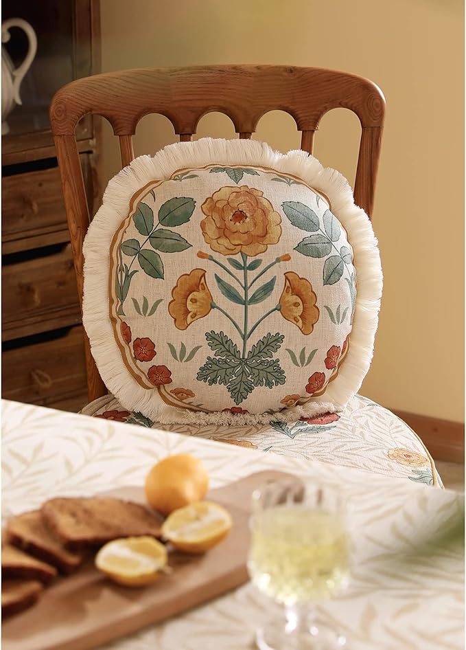 patdrea Designer Pack of 4 Throw Pillow Covers,Beige Vintage French Soft Linen Pillows Cover with Daisy Floral Pattern,Vintage Square Farmhouse Decorative Pillowcase for Couch,Bed,Living Room-Ruum Studio Home