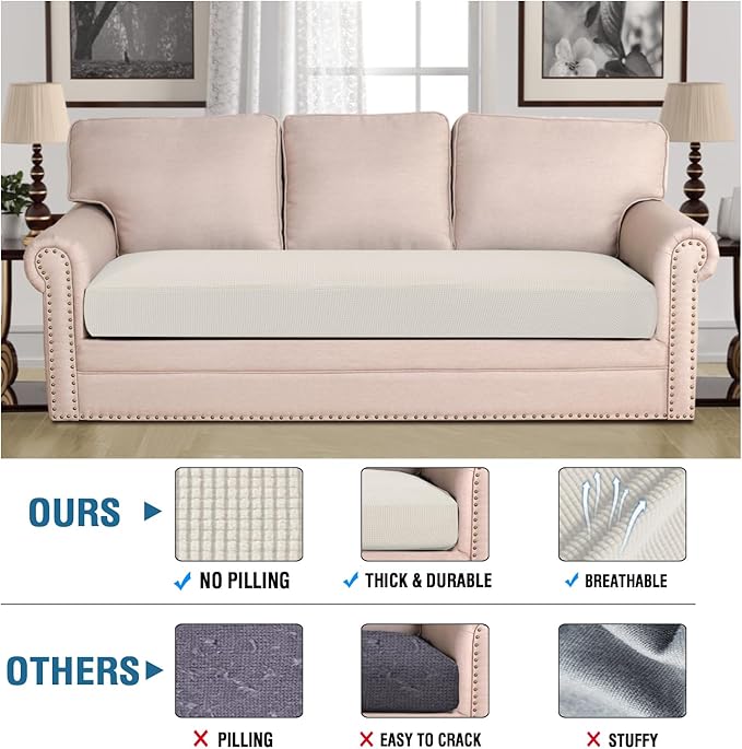 H.VERSAILTEX Super Stretch Individual Seat Cushion Covers Sofa Covers Couch Cushion Covers Slipcover Sets Thick Jacquard Textured Twill Fabric (1 Piece Sofa Cushion Cover, Porcelain)-Ruum Studio Home