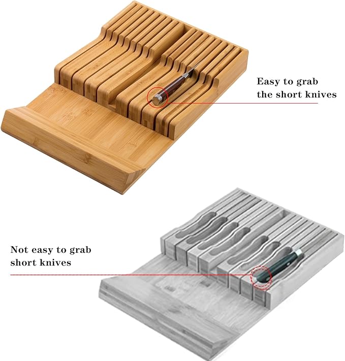 Bamboo Kitchen Drawer Knife Holder, In-drawer Knife Block, Knife Drawer Organizer fit for 16 knives and 1 steel sharpening-Ruum Studio Home