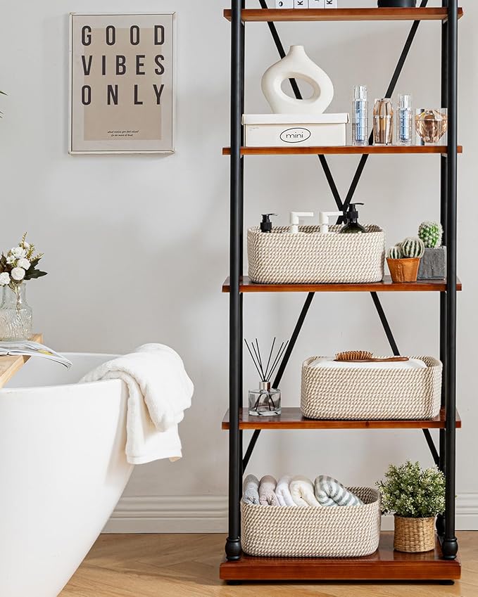 Small Woven Basket, 13.5 x 9.5 x 5 Inches, Storage Basket for Organizing, Cute Small Rope Shelf Closet Cube Storage Bins Baskets for Shelves, Dog Toy Gift Baskets Empty, 3 Pack Brown-Ruum Studio Home