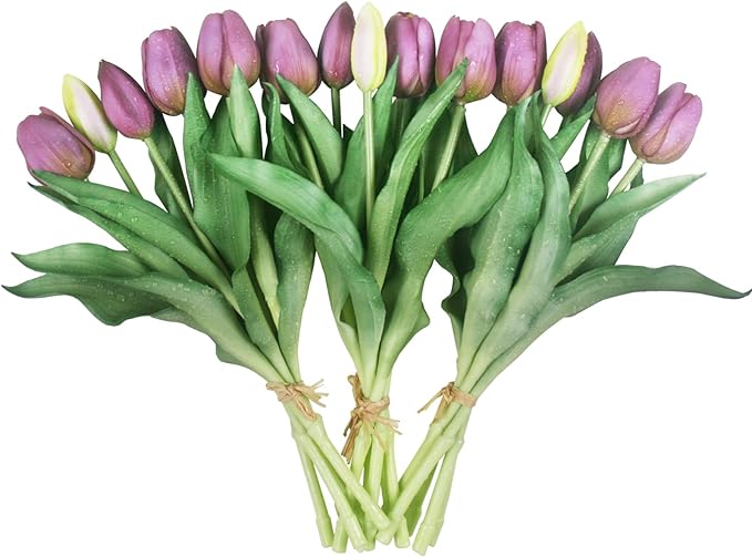 15pcs Artificial Tulips Flowers, Fake Tulips Real Touch, Faux Latex Bouquets, for Party Wedding Home Room Decoration (Purple)-Ruum Studio Home