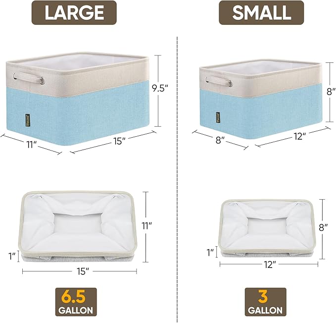BALEINE 4 Pack Fabric Storage Bins for Shelves, Linen Storage Baskets for Organizing, Decorative Closet Bins for Clothes, Home (Skyblue, 15''x11''x9.5'')-Ruum Studio Home