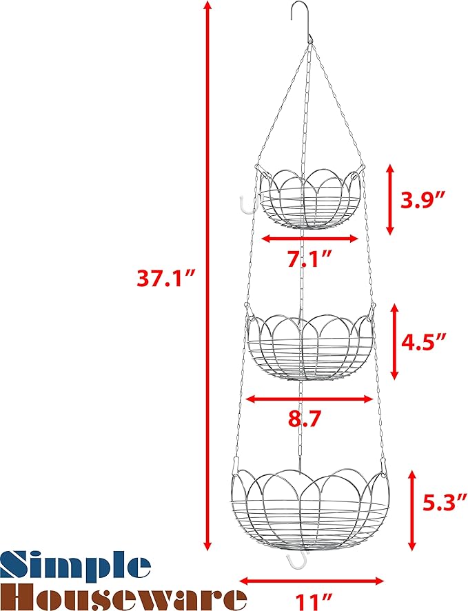Simple Houseware Modern 3-Tier Hanging Fruit Basket, Chrome-Ruum Studio Home