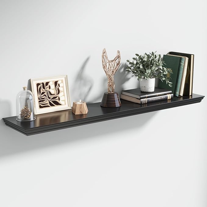 Floating Shelves for Wall, 48 Inch Long Wall Mounted Black Hanging Shelf for Kitchen, Living Room, Office, Bedroom, Bathroom, Retro Vintage Wood Bookshelf for House Decor-Ruum Studio Home