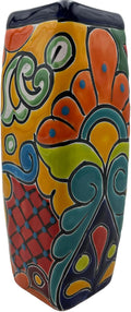 Talavera Planter Pot Square Vase Folk Art Mexican Pottery Handmade Hand Painted Home Decor Indoor Multicolor Outdoor 9.25" (Cobalt Multi)-Ruum Studio Home