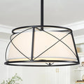15.7" Black Drum Chandelier,3-Light Modern Farmhouse Chandelier,White Fabric Drum Shade Pendant Light Fixture for Dining Room Kitchen Island Bedroom Entryway-Ruum Studio Home