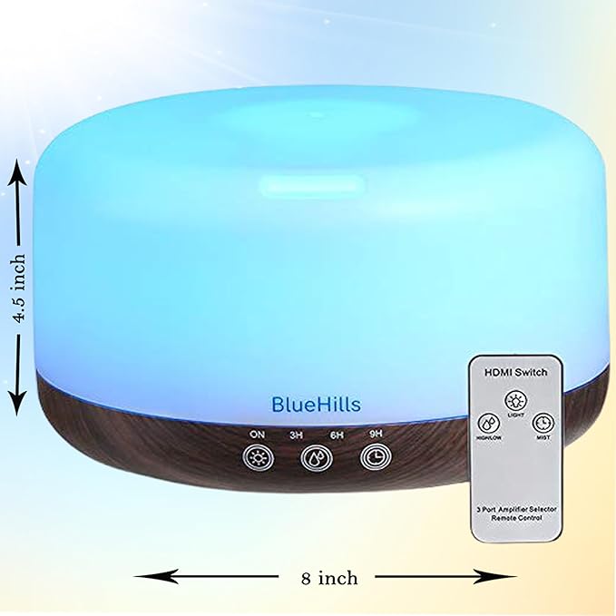 BlueHills Premium 1000 ML Large Essential Oil Diffuser Humidifier for Room Home Aromatherapy Big Capacity Oil Diffuser with Décor LED Lights Long Running Round Diffuser Dark Wood Grain – D002-Ruum Studio Home