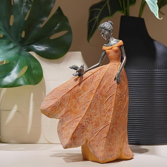 Guichifun Fairy Statue Collection Home Decoration - Orange Leaf Angel Girls Resin Fall Decor for Outside or Inside Rustic Garden Outdoor Yard Decorations Figurines Gift 8.5 x 5.25 x 12 Inch-Ruum Studio Home