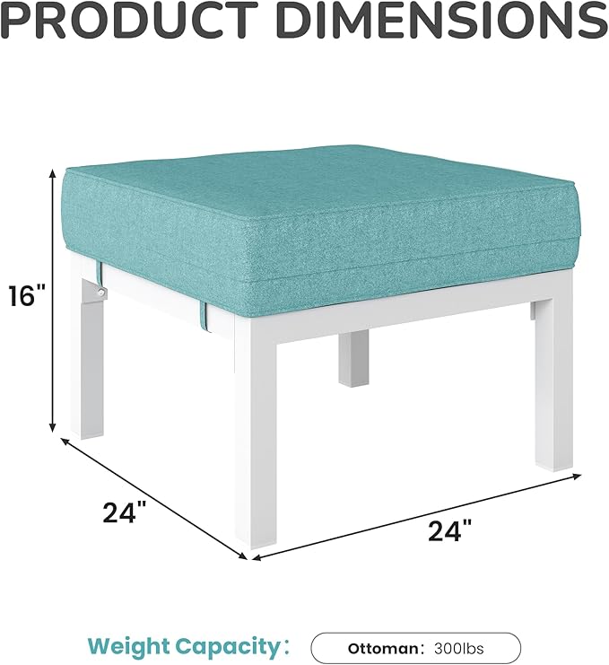 Solaste Outdoor Footstools Patio Ottoman Set of 2, Aluminum All-Weather Outdoor Footrest Seat with Removable Cushions, Patio Furniture Ottomans for Garden, Backyard, Poolside-White-Ruum Studio Home