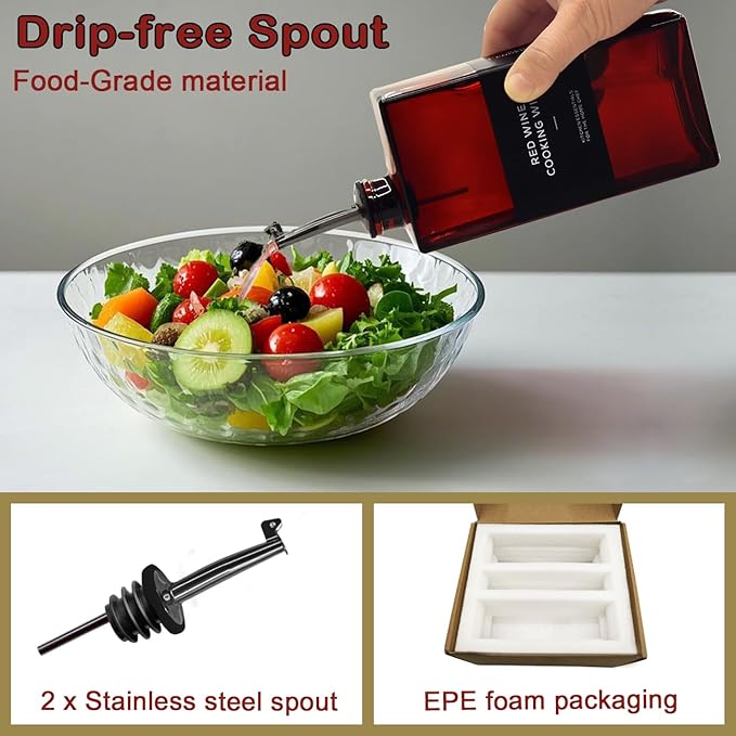 Olive Oil Dispenser Bottle for Kitchen, UV-Protected Dark Glass 16.9oz, Oil and Vinegar Dispenser Set, Soy Sauce Dispenser, Coffee Syrup Bottles- 16.9oz, Set of 2-Ruum Studio Home