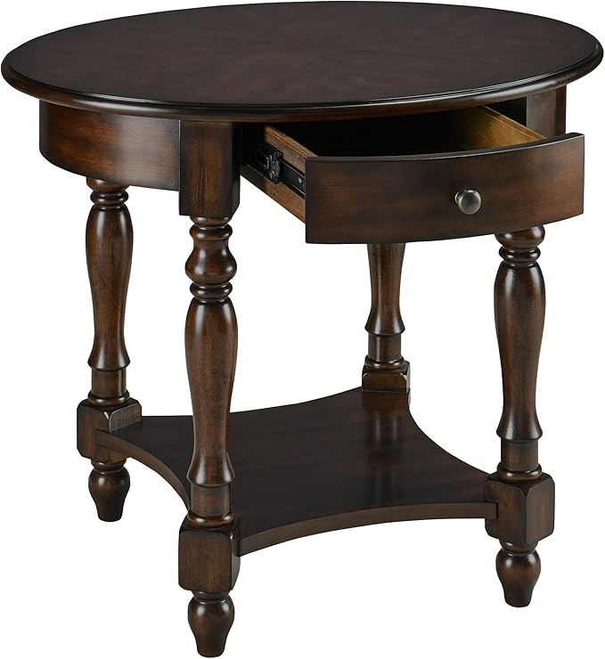 MODERION Oval End Table with Drawer, Solid Wood Sofa Side Table with Storage Shelf, Traditional Living Room Corner Table, Nightstand, Easy Assembly 28” x 22” x 24” Retro Walnut CJZ2233DC-Ruum Studio Home