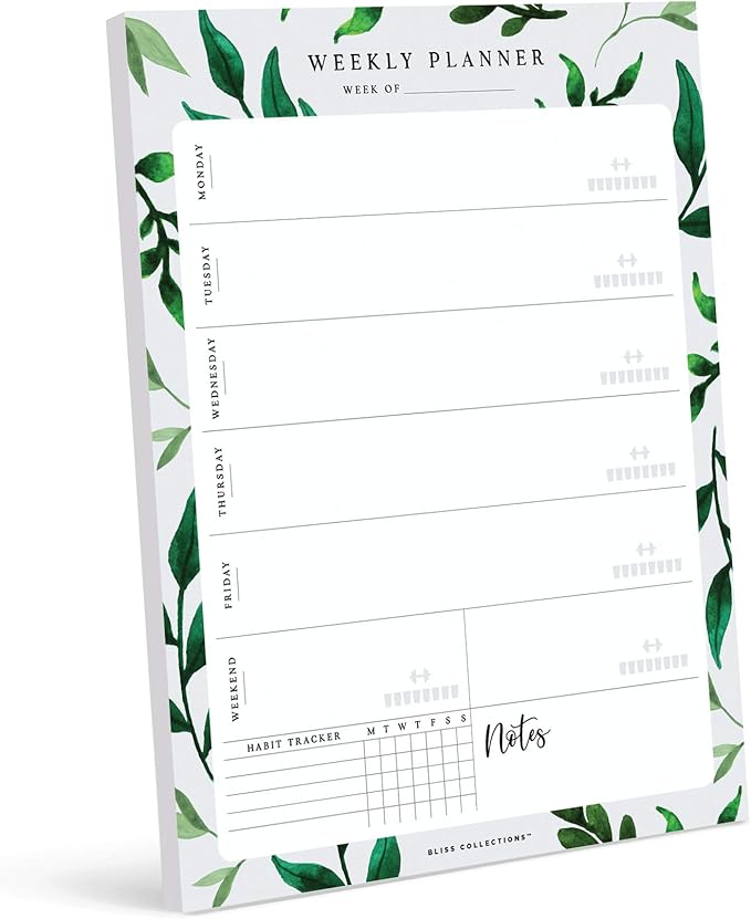 Bliss Collections Weekly Planning Pad, Desk Calendar - Greenery - Undated Tear-Off Sheets Notepad - Calendar, Organizer, Scheduler for Goals, Tasks, Ideas, Notes & To-Do Lists - 8.5" x 11", 50 Sheets-Ruum Studio Home