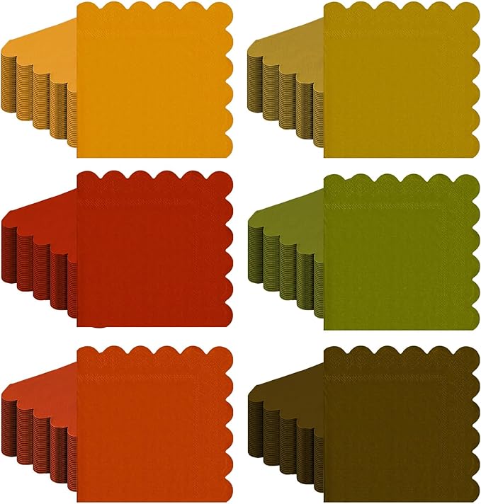 150 Pcs 5 x 5 Inches Fall Thanksgiving Paper Napkins Scalloped Cocktail Napkins Disposable Autumn Harvest Party Supplies Dessert Beverage Bathroom Table Dinner Wedding Decor-Ruum Studio Home