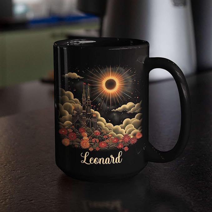 Personalized Name Coffee Mug 11oz 15oz, Custom Fantasy Castle Mug with Gothic Style, Vibrant Celestial Scene Ceramic Cup, Unique Castle Black Coffee Cup, Gifts for Her, Him-Ruum Studio Home