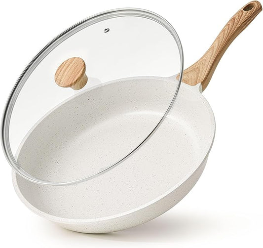 SENSARTE Nonstick Ceramic Frying Pan Skillet with Lid, 10 Inch Omelet Pan, Healthy Non Toxic Chef Pan, Induction Compatible Egg Pan with Heat Resistant Handle, Free of Intentionally Added PFAS/PTFE-Ruum Studio Home