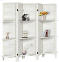 Room Divider with Shelves, Privacy Screen, Room Dividers and Folding Privacy Screens, 5 Panel Wood Temporary Wall Partition Separation Separator, White-Ruum Studio Home