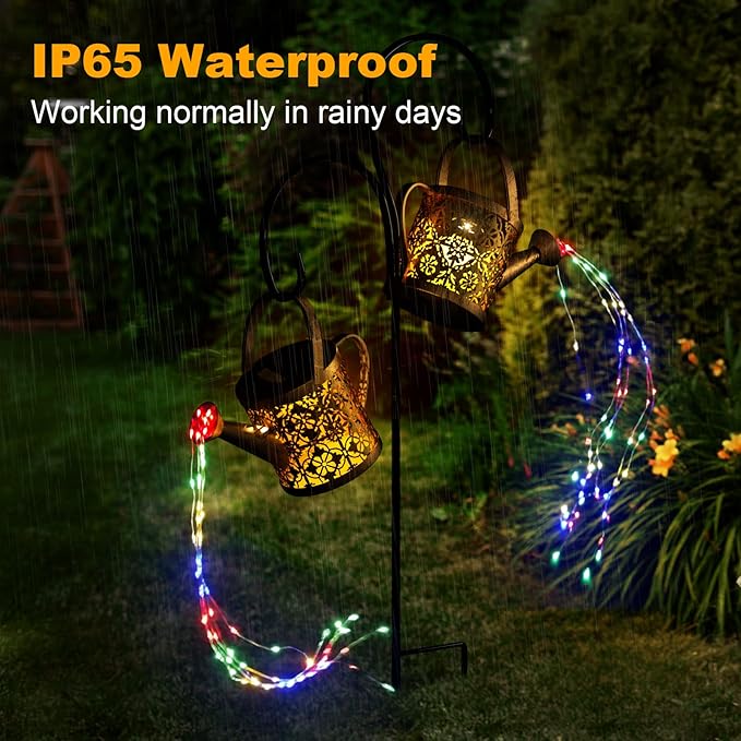 Merear Solar Watering Can Lights Outdoor with 8 Multi-Color Changing Modes, IP65 Waterproof Landscape Light Garden Decor, One Pole Two Lights Outside Decorations for Lawn, Backyard, Patio, Chrismas-Ruum Studio Home