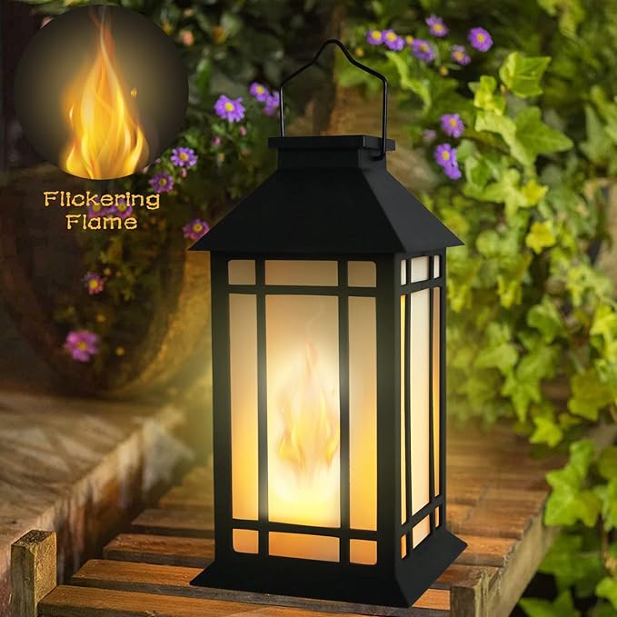 11" Solar Lantern Outdoor Garden Hanging Lanterns Waterproof LED Vintage Flickering Flame Lanterns for Patio, Table, Party.-Ruum Studio Home
